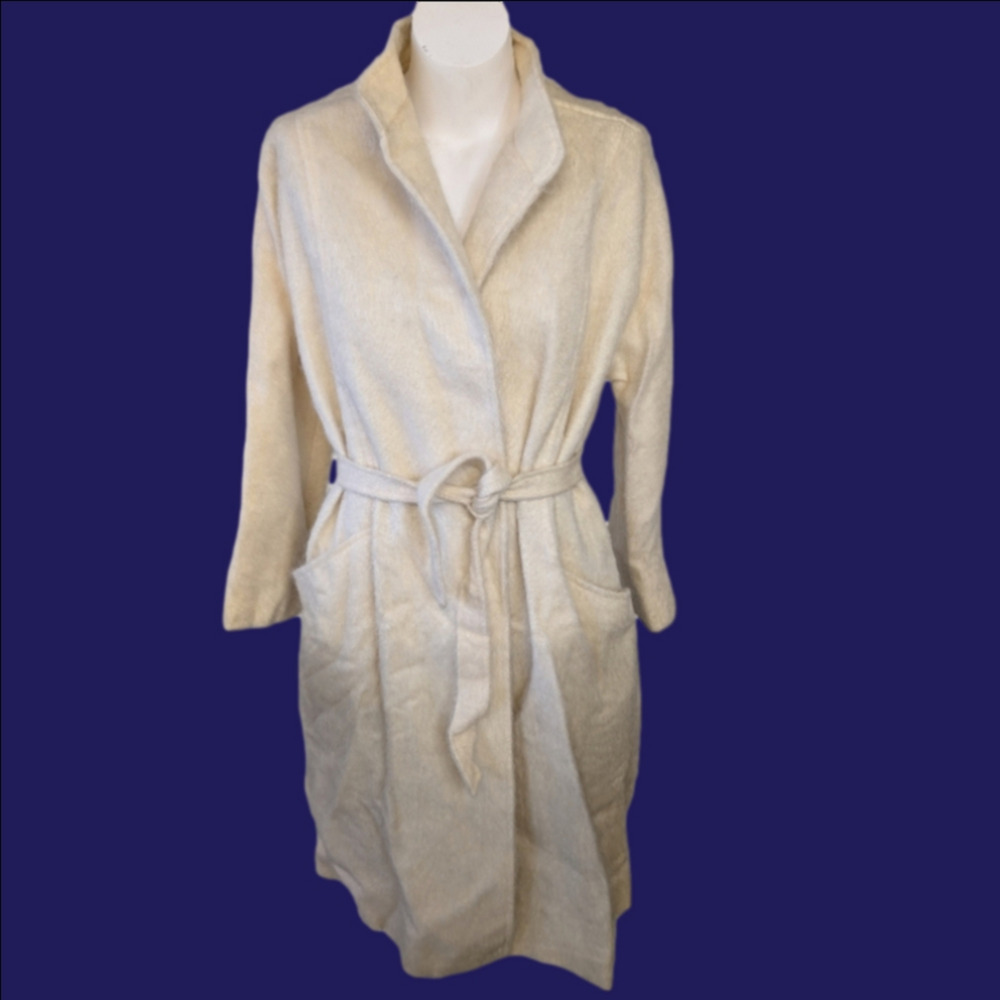 Vintage Coat I. Magnin 1970's Wool Cream Belted  Size M